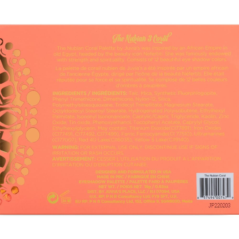 the Nubian 3 Corals - Peachy, Shades of 12, Neutrals Eyeshadow Palette, Professional Eye Makeup, Pigmented Eyeshadow Palette, Makeup Palette for Eye Color & Shine