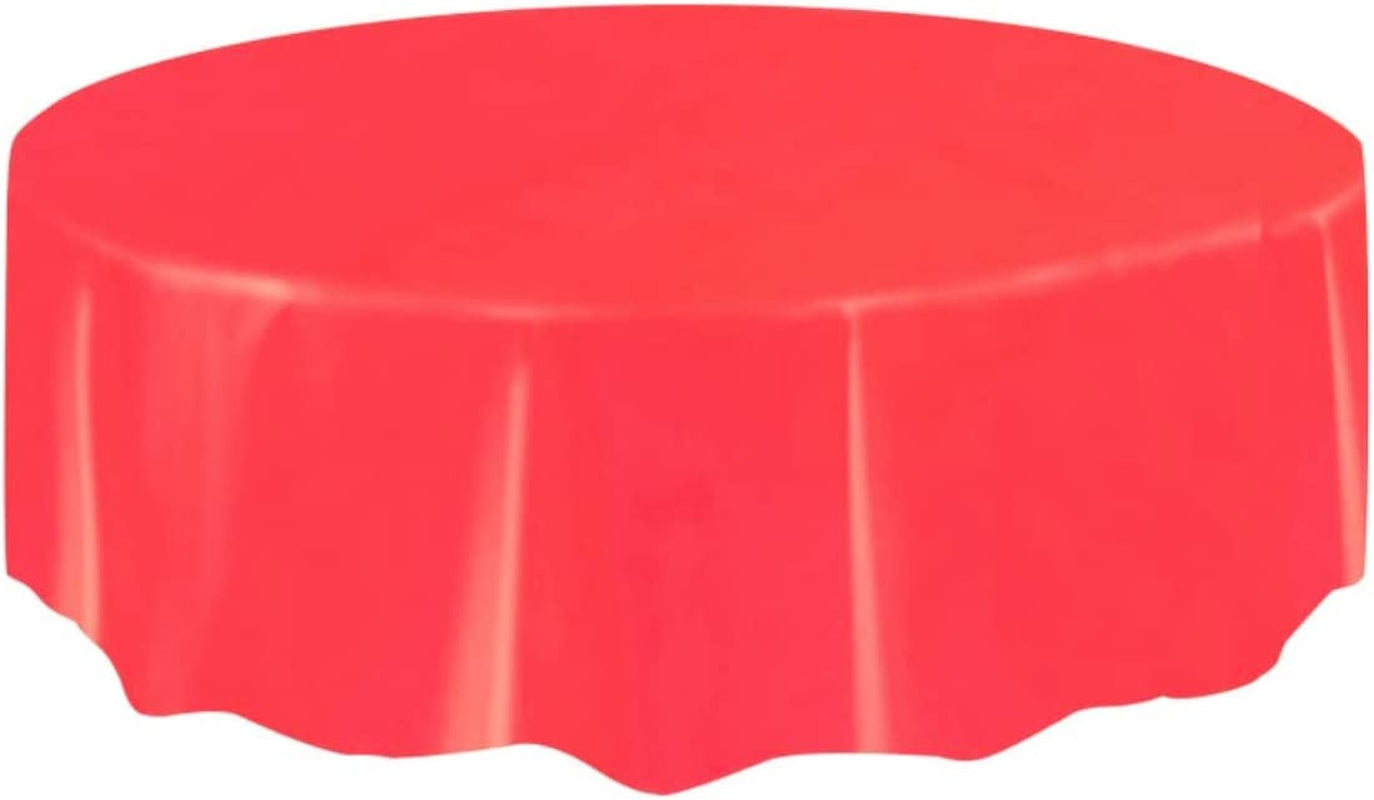 Red Solid round Short Fold Plastic Table Cover (213Cm) 1 Count – Vibrant & Durable Party Essential for Easy Cleanup and Decoration