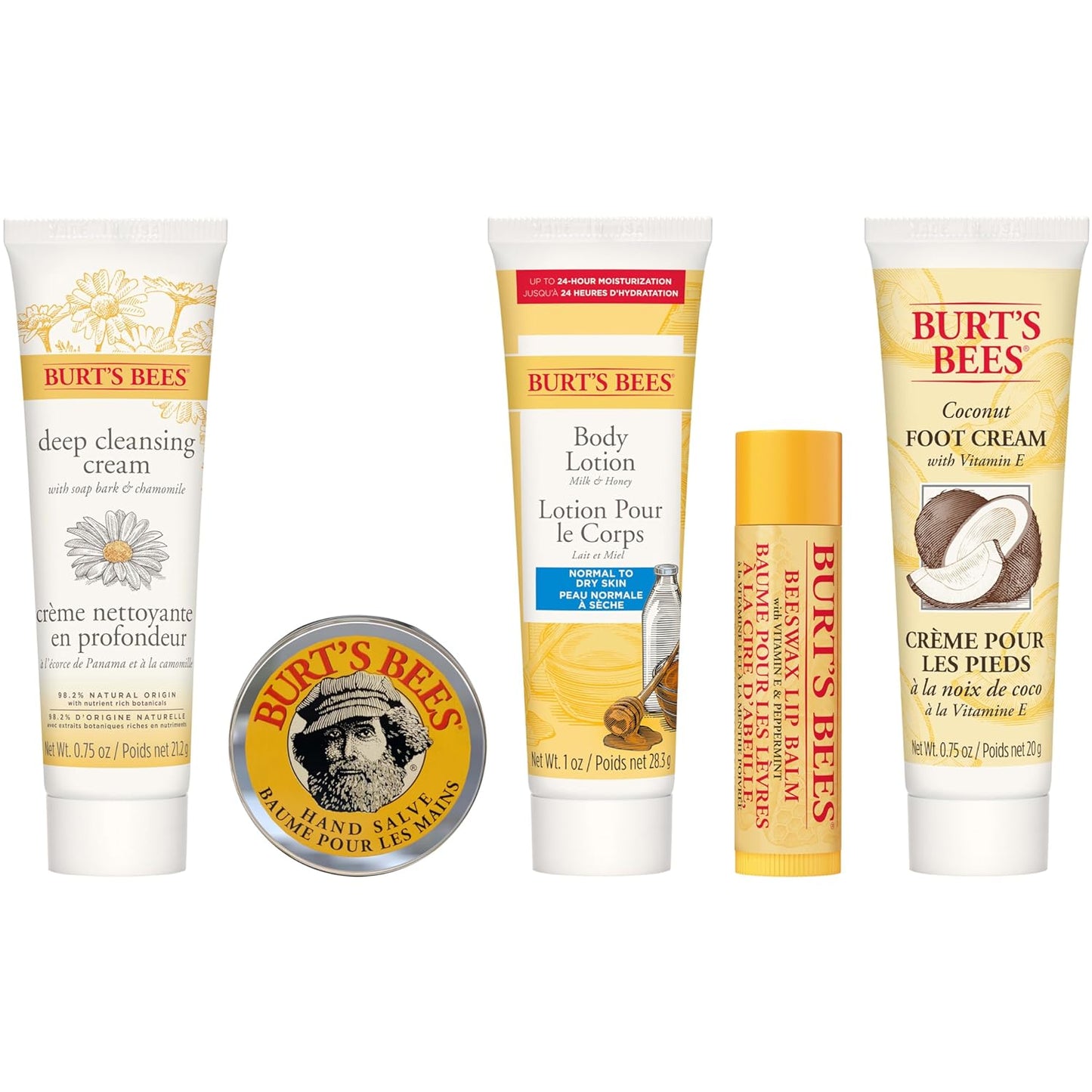 Mothers Day Gifts for Mom, Essential Everyday Beauty Set, 5 Travel Size Products - Deep Cleansing Cream, Hand Salve, Body Lotion, Foot Cream and Lip Balm