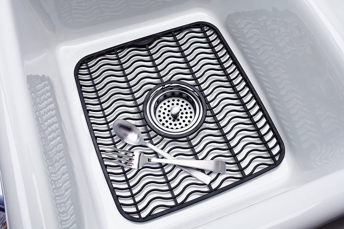 Sink Protector Mat, Small, Black Waves