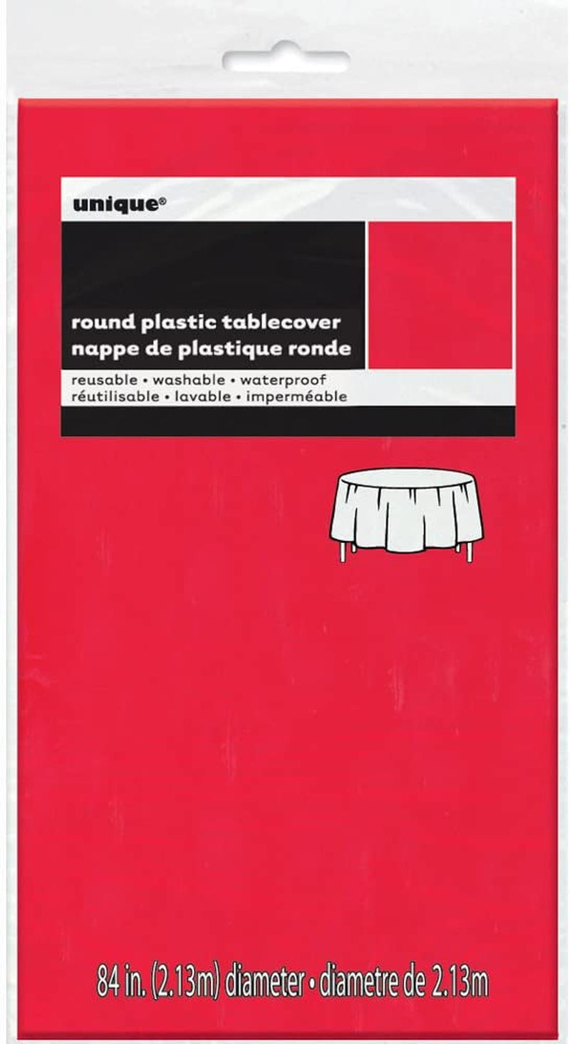 Red Solid round Short Fold Plastic Table Cover (213Cm) 1 Count – Vibrant & Durable Party Essential for Easy Cleanup and Decoration