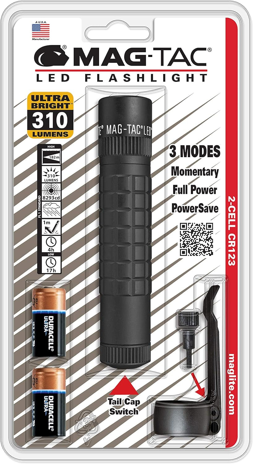 Mag-Tac LED 2-Cell CR123 Flashlight - Plain-Bezel, Matte Black