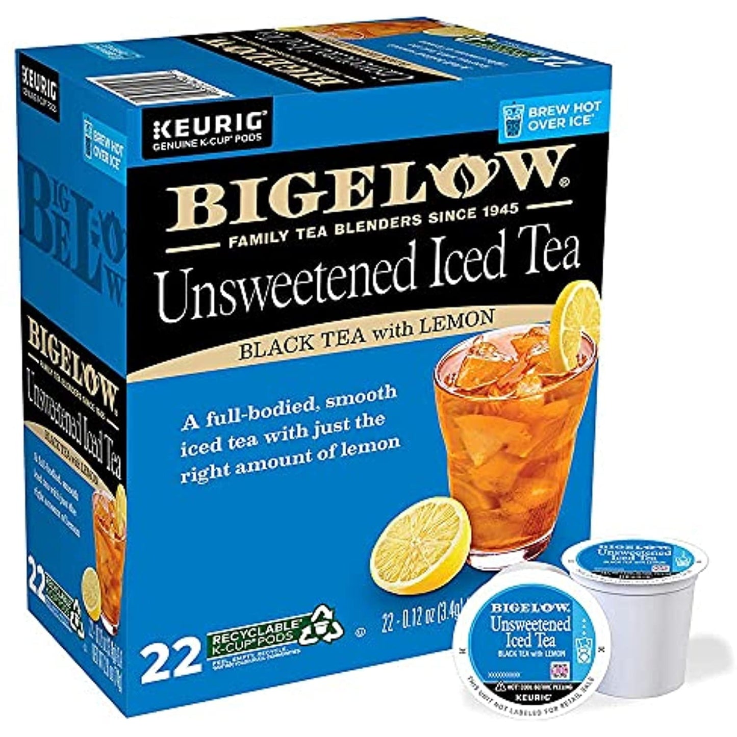 Bigelow Unsweetened Black Tea with Lemon Iced Tea K Cups, 22 Count Box (Pack of 1), Caffeinated 22 K Cup Pods Total