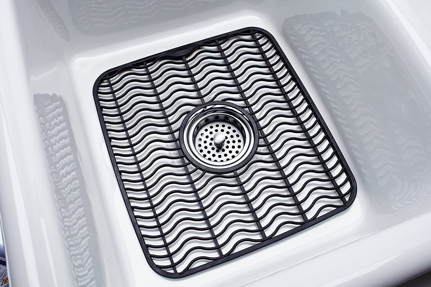 Sink Protector Mat, Small, Black Waves