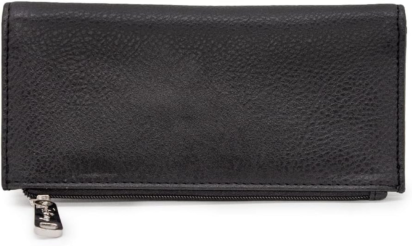 Disney Wallet, Fold Over, Snap Pouch, Disney Signature D Logo Silver, Black Vegan Leather
