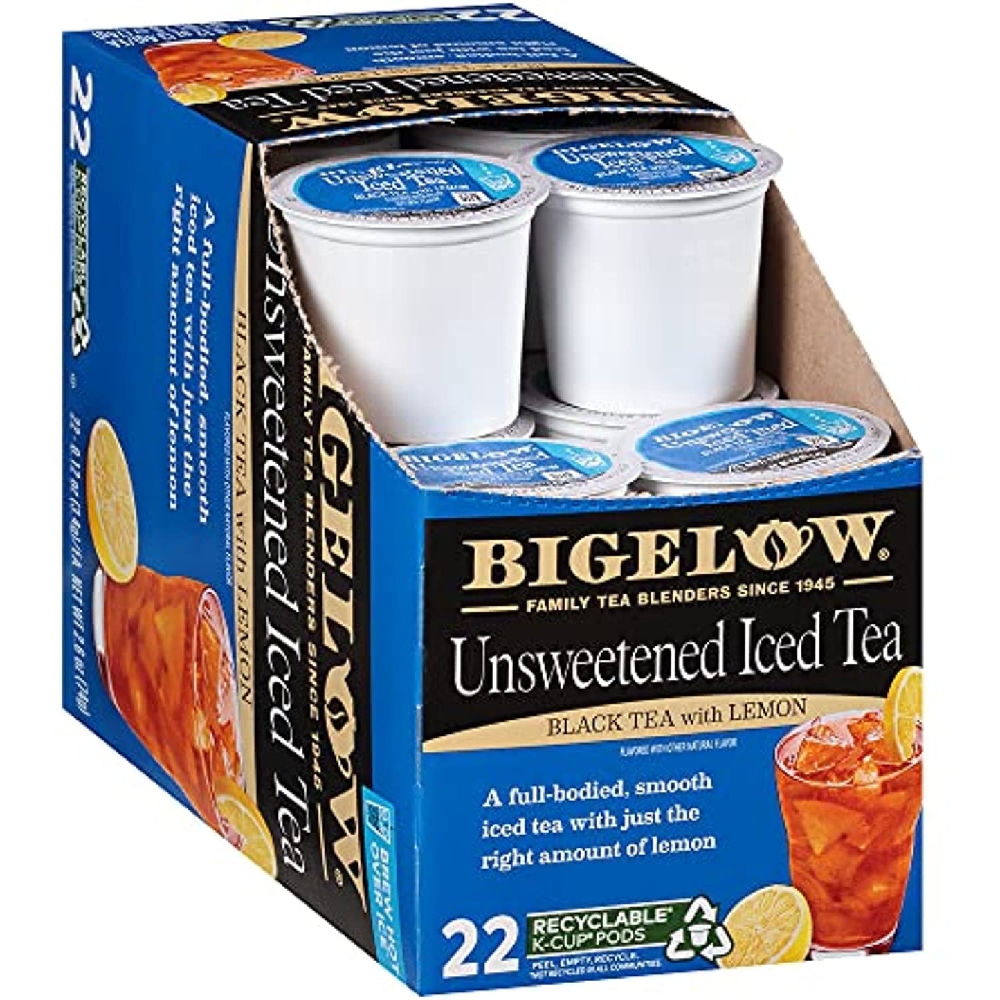 Bigelow Unsweetened Black Tea with Lemon Iced Tea K Cups, 22 Count Box (Pack of 1), Caffeinated 22 K Cup Pods Total