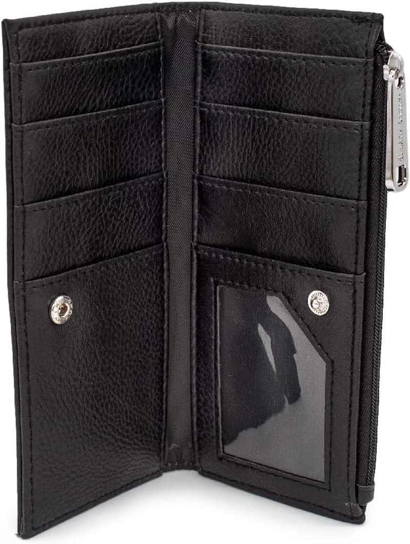 Disney Wallet, Fold Over, Snap Pouch, Disney Signature D Logo Silver, Black Vegan Leather