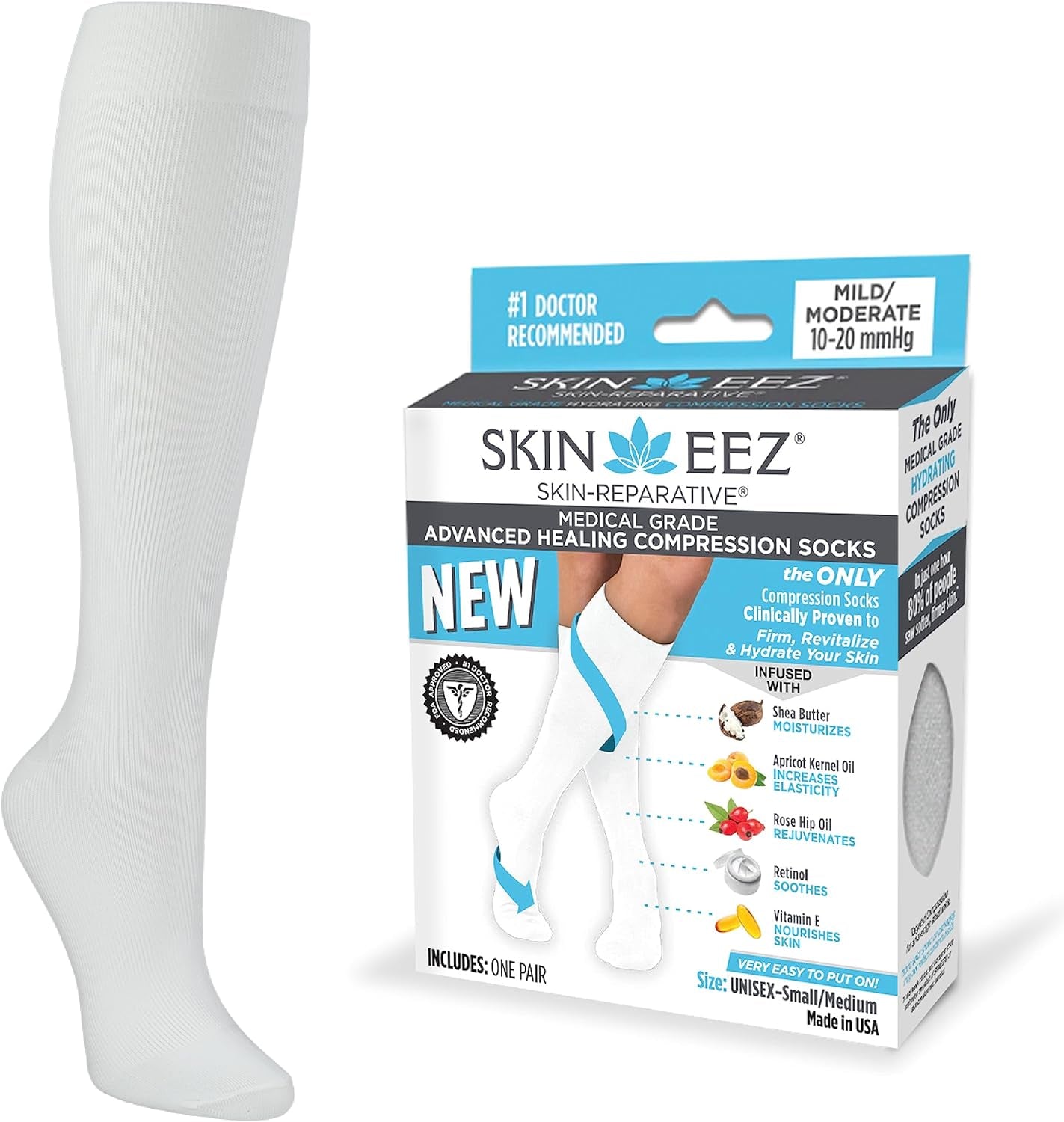 Skineez Medical Grade Advanced Healing Compression Socks 10-20Mmhg, 1 Pair