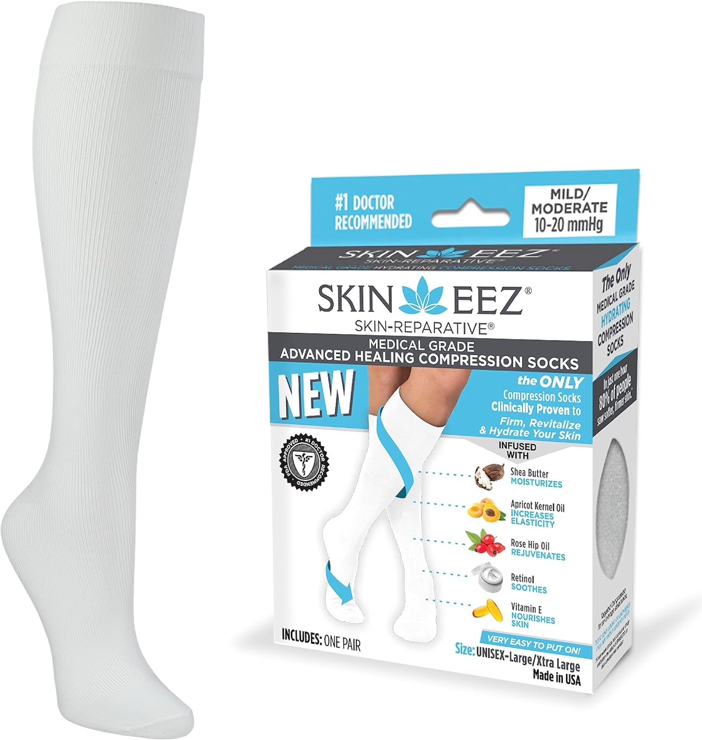 Skineez Medical Grade Advanced Healing Compression Socks 10-20Mmhg, 1 Pair