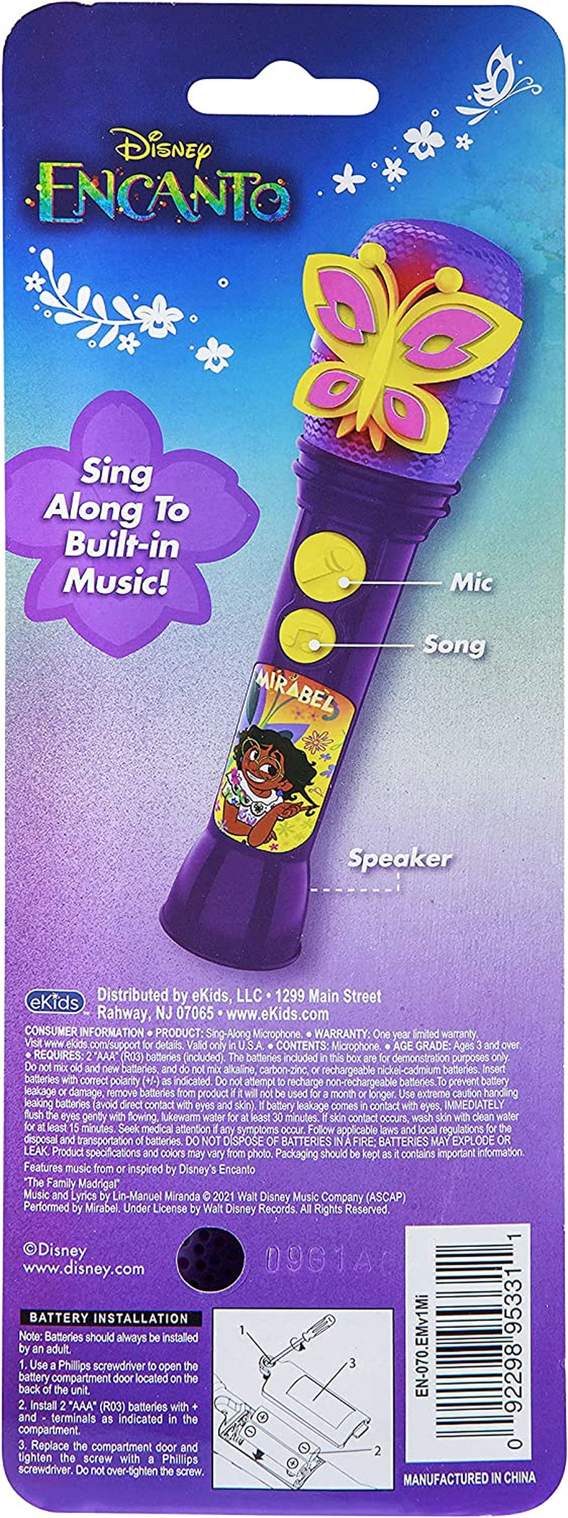 Disney Encanto Toy Microphone for Kids, Built-In Music and Flashing Lights