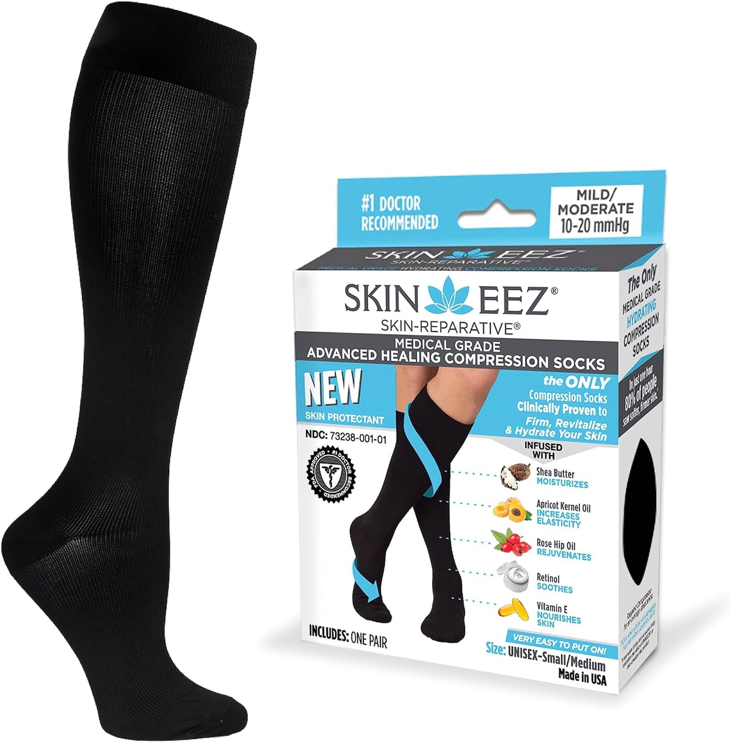 Skineez Medical Grade Advanced Healing Compression Socks 10-20Mmhg, 1 Pair
