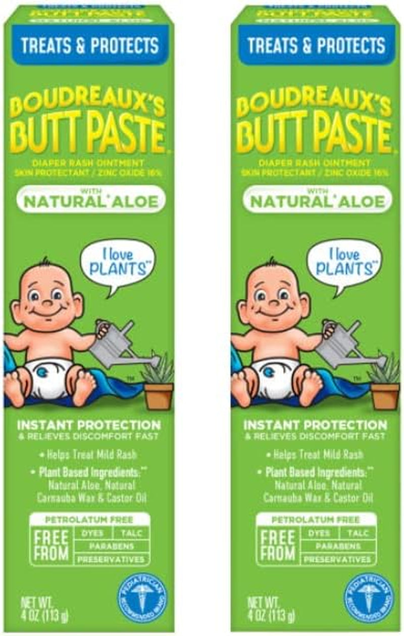 with Natural* Aloe Diaper Rash Cream, Ointment for Baby, 4 Oz Tube, 2 Pack