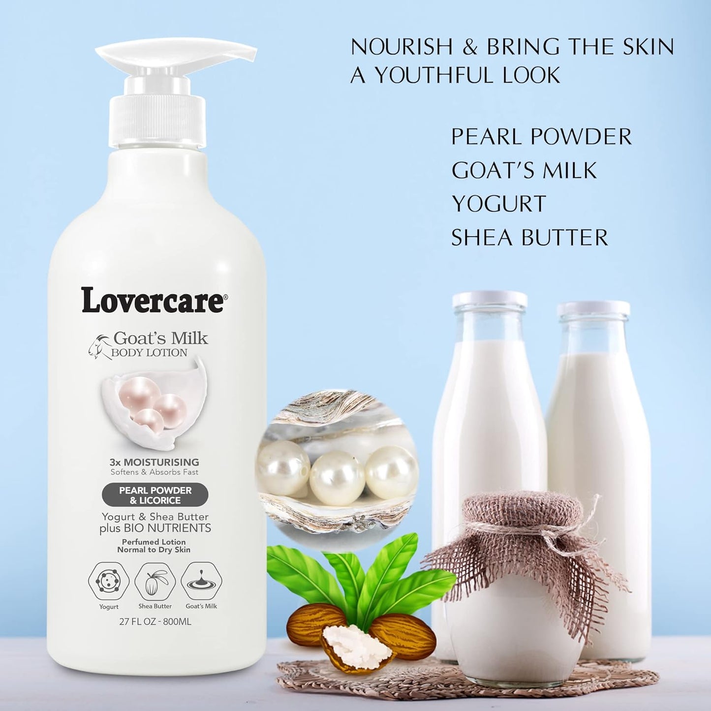 Lovercare Goat Milk Body Lotion for Dry Skin Pearl 27 Fl Oz (800Ml) - Single…