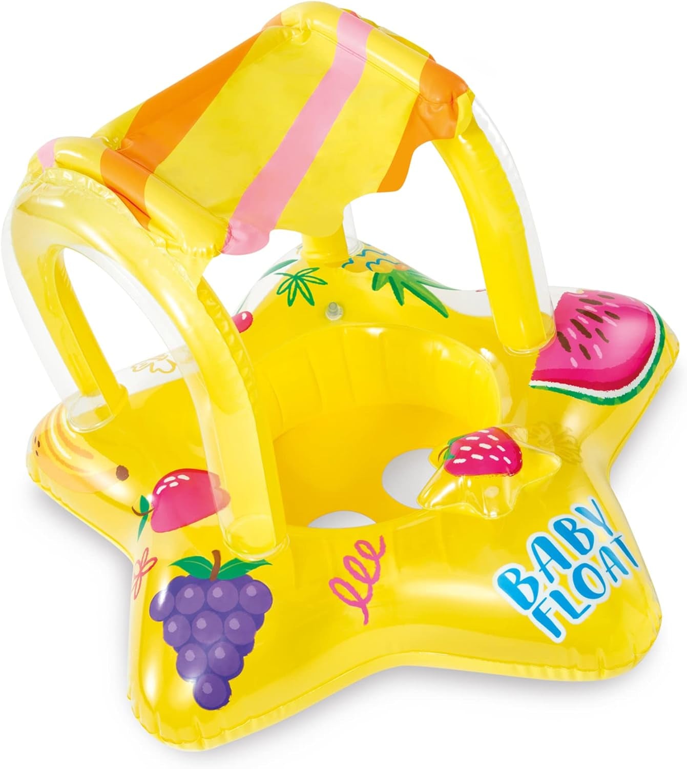 56573EP Outdoor Swimming Pool Inflatable Comfortable Shaded Canopy Starfish Lounger Baby Toddler Float Safety Raft, Yellow