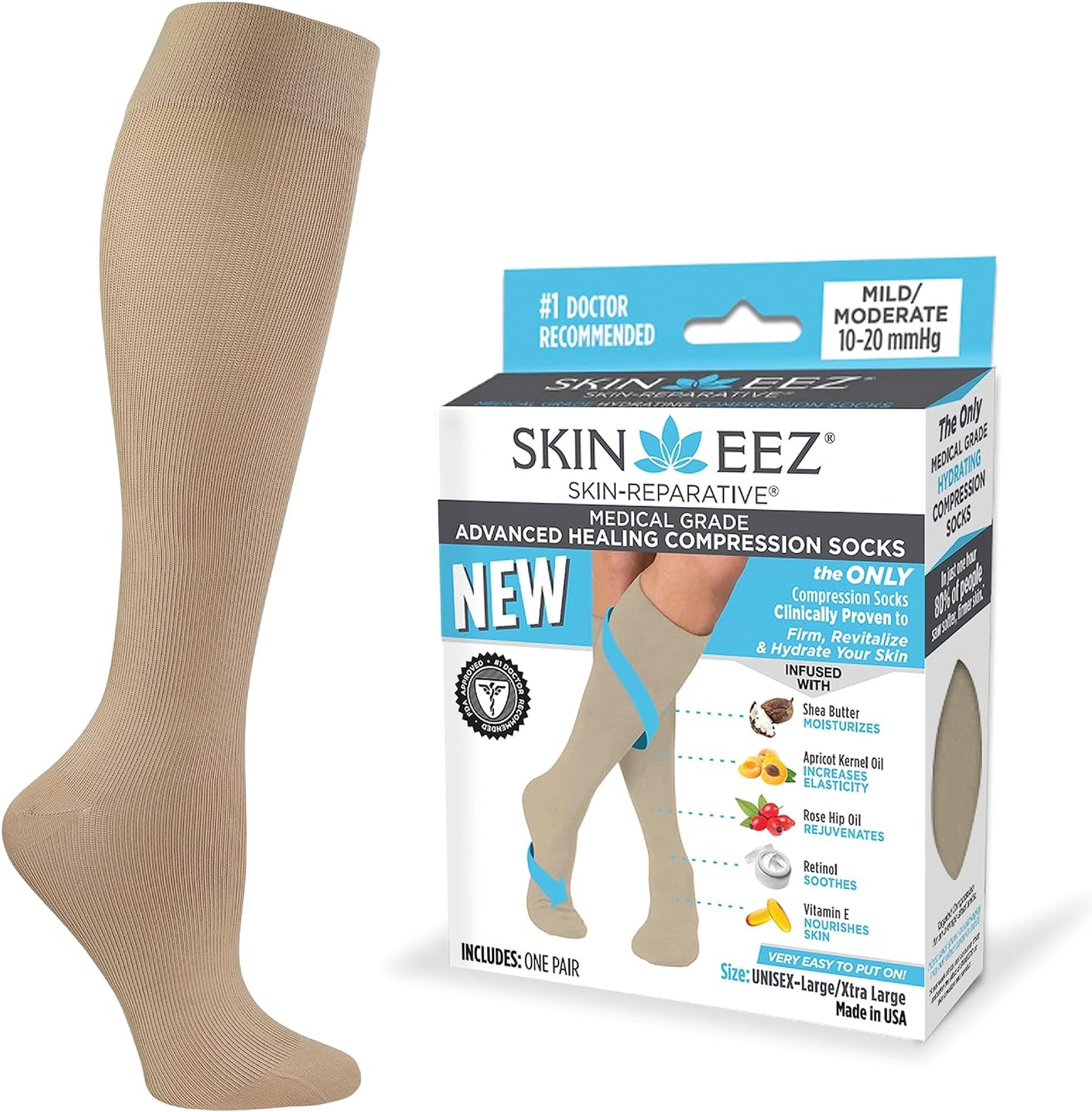 Skineez Medical Grade Advanced Healing Compression Socks 10-20Mmhg, 1 Pair