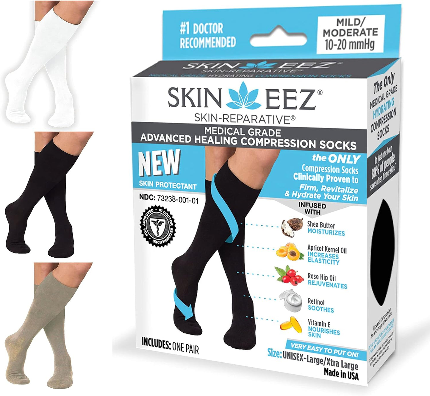 Skineez Medical Grade Advanced Healing Compression Socks 10-20Mmhg, 1 Pair