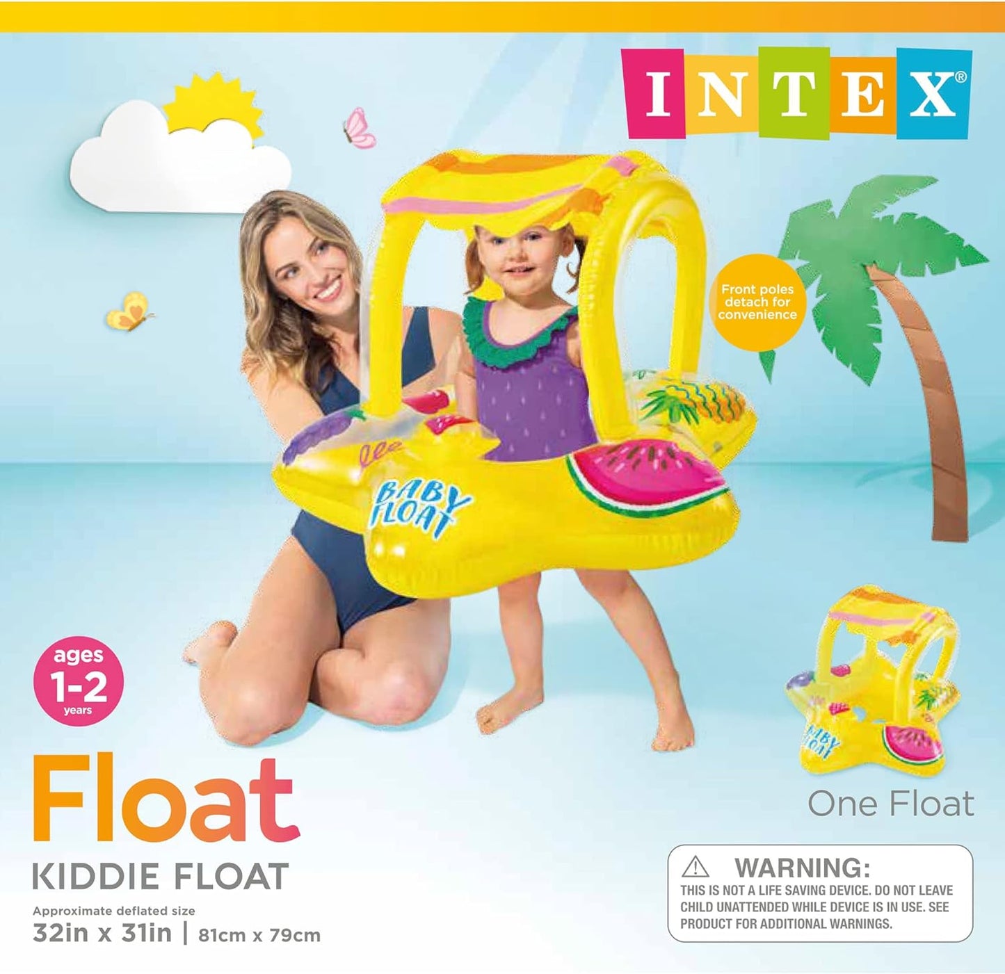 56573EP Outdoor Swimming Pool Inflatable Comfortable Shaded Canopy Starfish Lounger Baby Toddler Float Safety Raft, Yellow