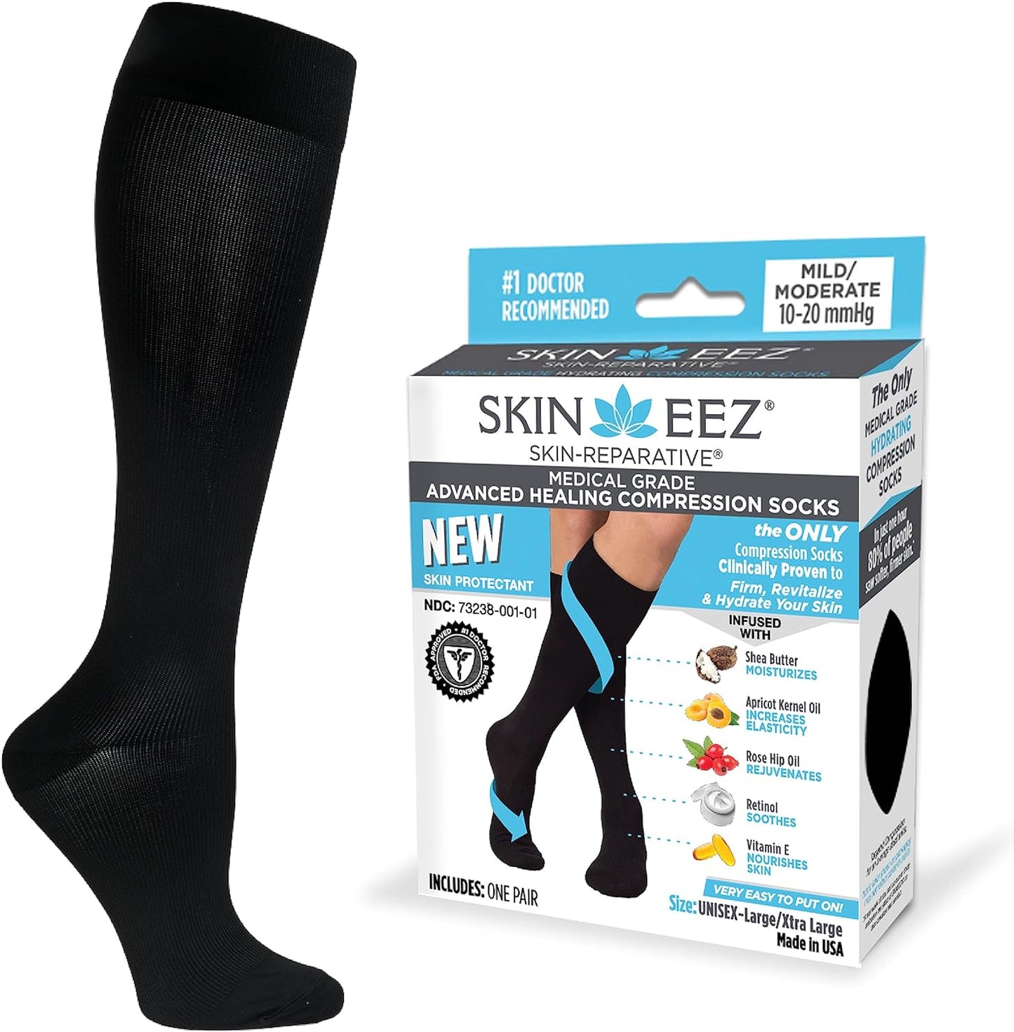 Skineez Medical Grade Advanced Healing Compression Socks 10-20Mmhg, 1 Pair