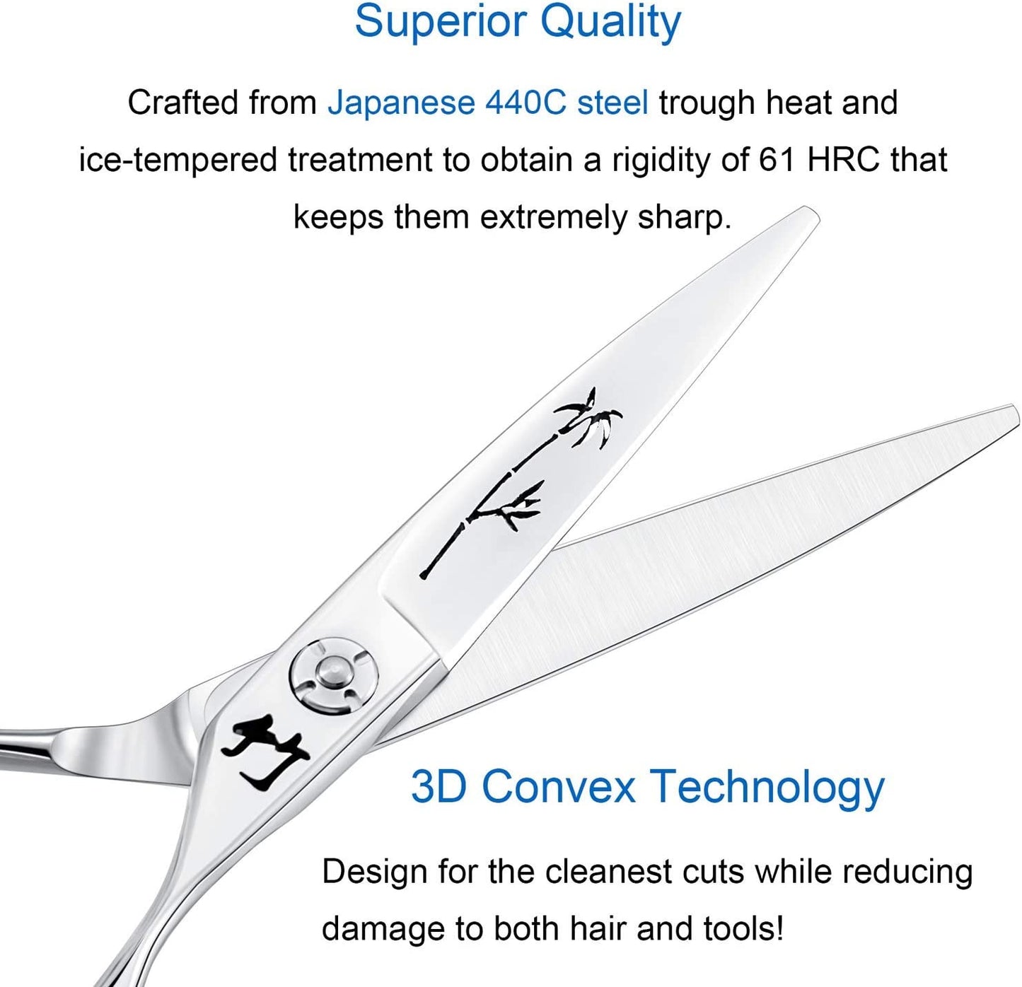 Hair Cutting Scissors Professional Salon Barber Shears Trimming Haircut Scissors for Man, Women, Adults Japanese Stainless Steel Silver (Shears - Bamboo)