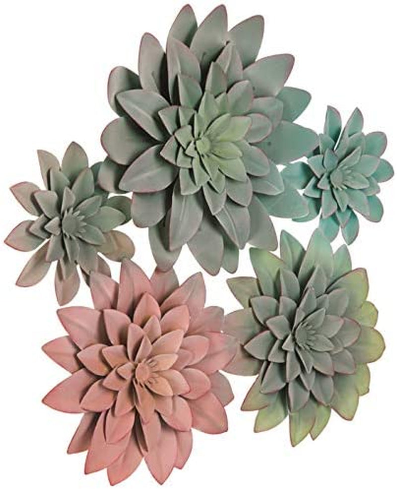 3D Metal Succulent Wall Decor - Multicolored Cluster , Hand Painted, Hanging Metal Flowers Wall Decor