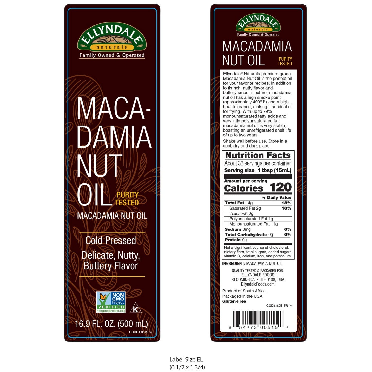 Foods, Macadamina Nut Cooking Oil in Glass Bottle, Purity Tested, Cold Pressed, Delicate Nutty, Buttery Flavor, 16.9-Ounce