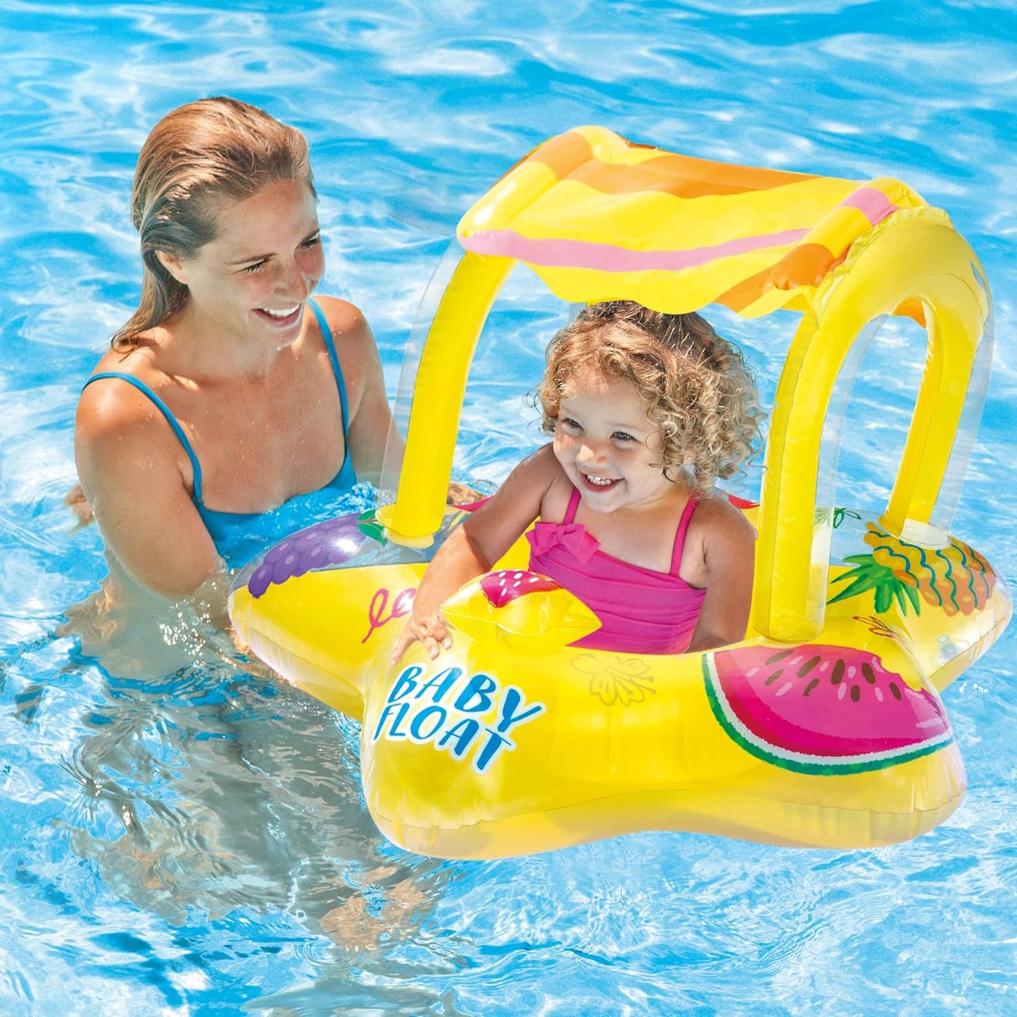 56573EP Outdoor Swimming Pool Inflatable Comfortable Shaded Canopy Starfish Lounger Baby Toddler Float Safety Raft, Yellow