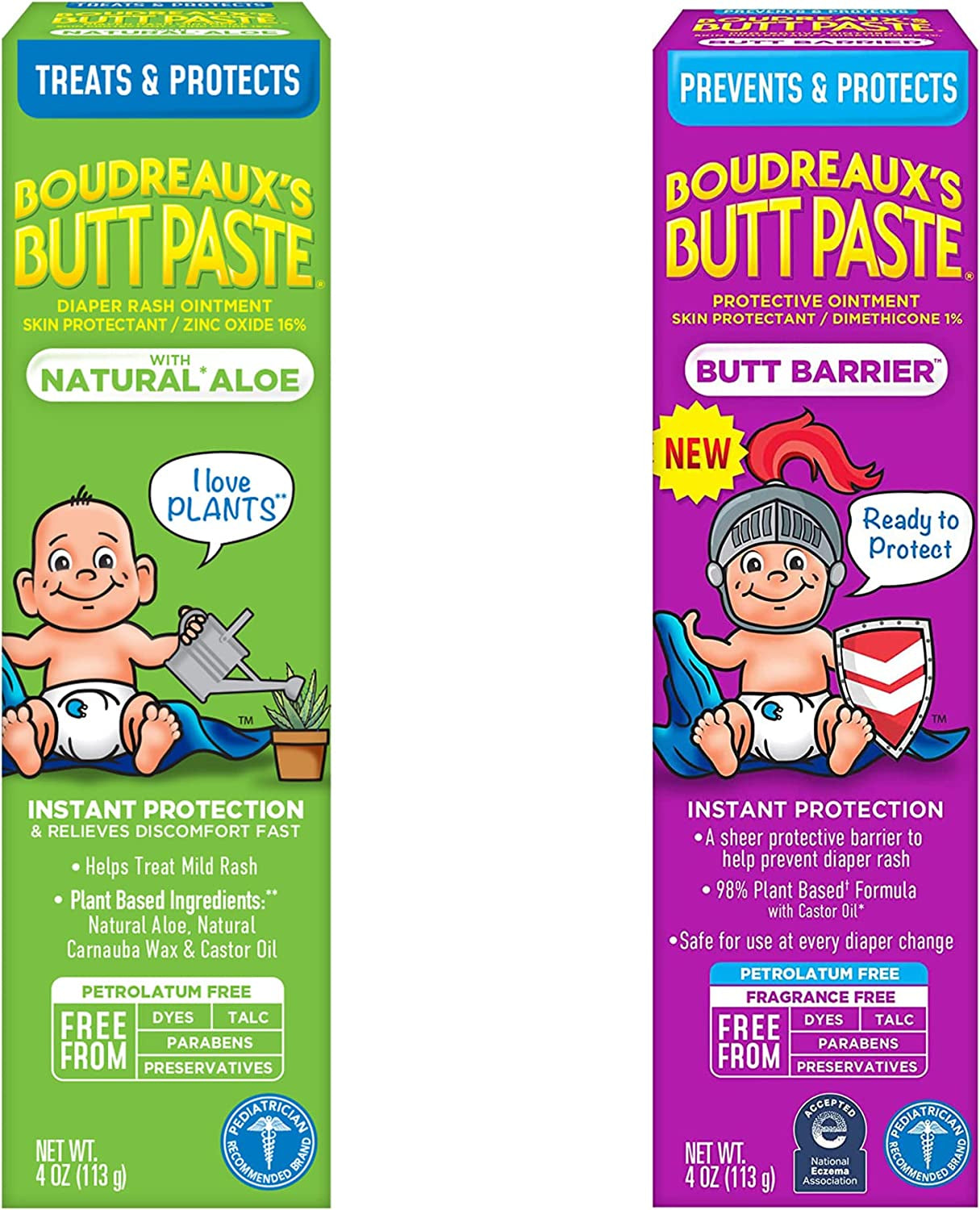 with Natural* Aloe Diaper Rash Cream, Ointment for Baby, 4 Oz Tube, 2 Pack