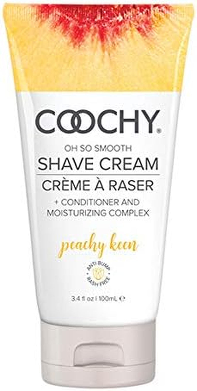 Coochy Rash-Free Shave Cream | Conditioner & Moisturizing Complex | Ideal for Sensitive Skin, Anti-Bump | Made W/ Jojoba Oil, Safe to Use on Body & Face | Peachy Keen 3.4Floz/ 100Ml