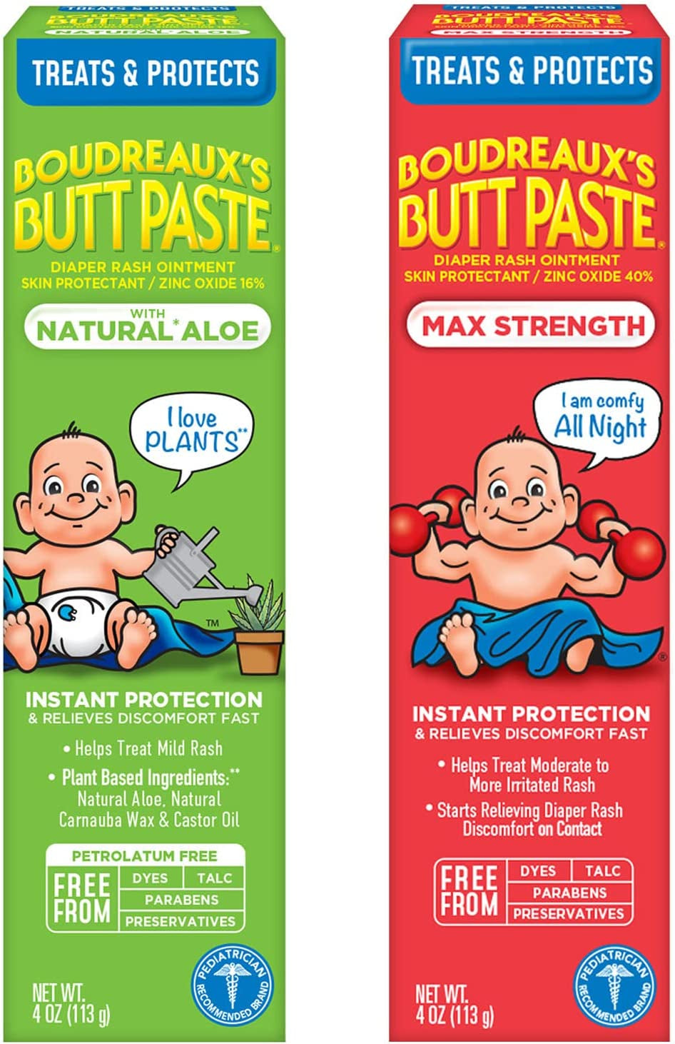 with Natural* Aloe Diaper Rash Cream, Ointment for Baby, 4 Oz Tube, 2 Pack