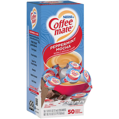 Coffee Mate Peppermint Mocha Creamer, Liquid Singles, 50/Box