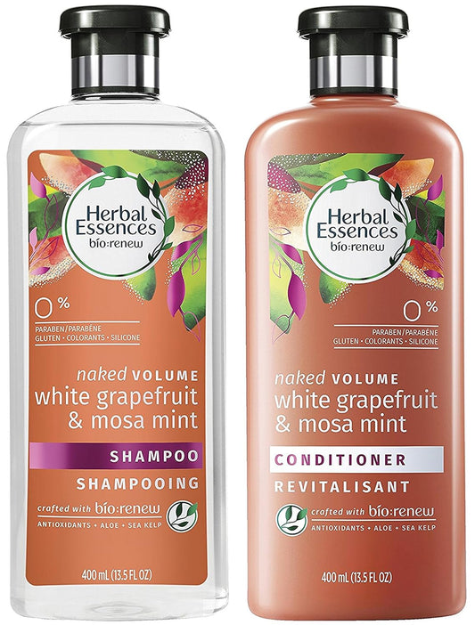 Herbal Essences Bio Renew Haircare - Naked Volume - White Grapefruit & Mosa Mint - Shampoo & Conditioner Set - Net Wt. 13.5 FL OZ (400 Ml) per Bottle - One Set