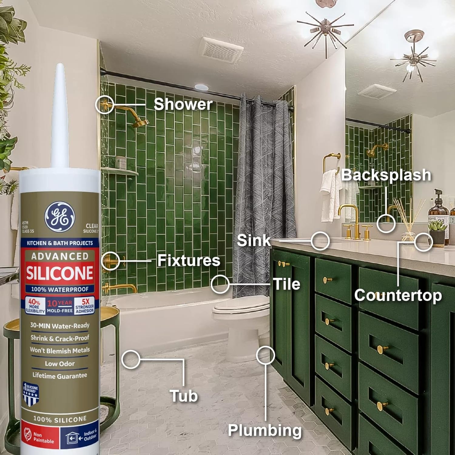 286 Advanced Silicone 2 Kitchen & Bath Sealant, 2.8Oz, Almond