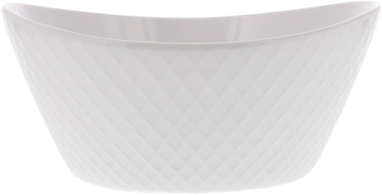 Over and Back 4-Piece ‘What a Dish’ Porcelain Serving Bowls Set W/ Diamond Pattern Design – Microwave, Dishwasher & Oven Safe – Decorative Pieces Great for Appetizers, Sides or Dinner Portions, White