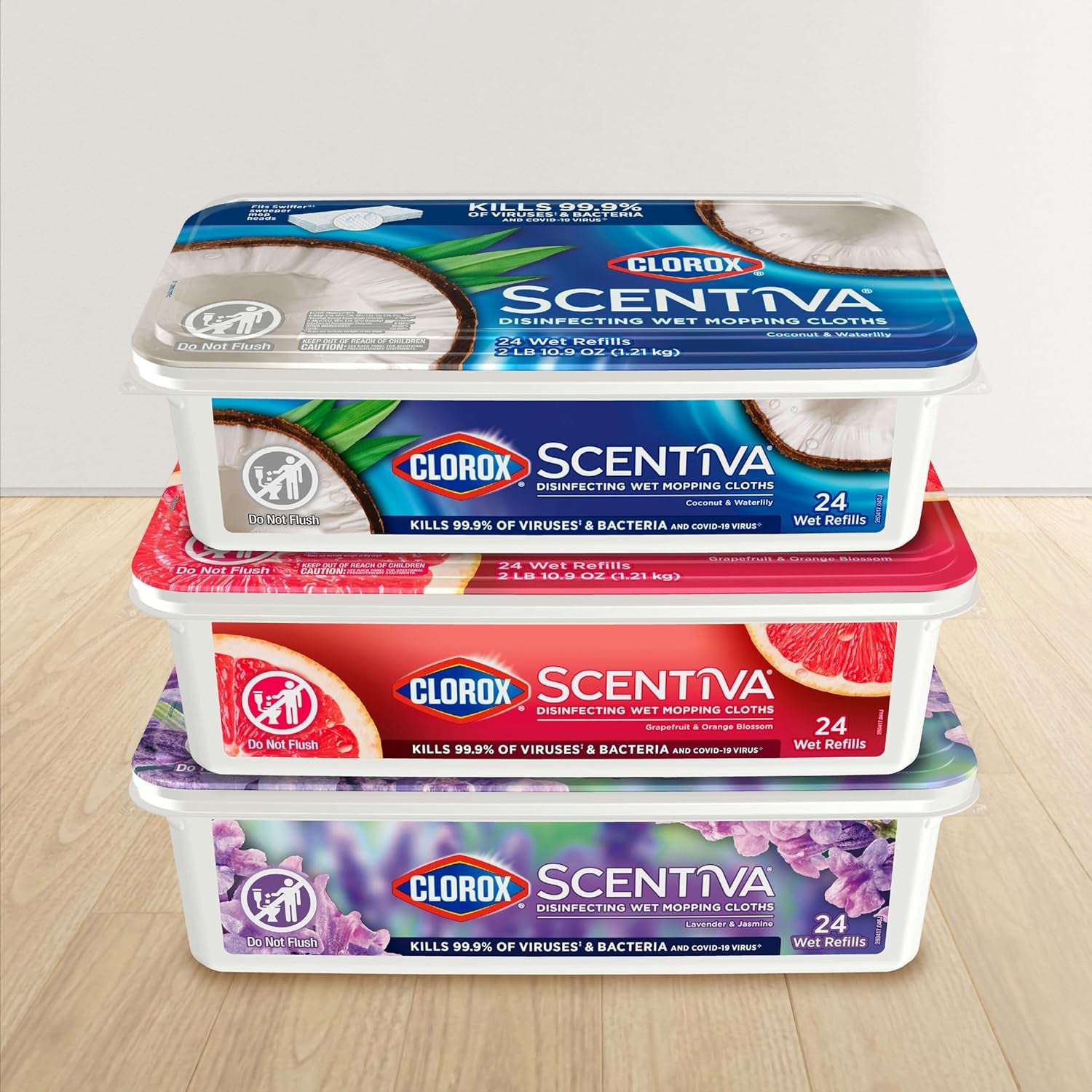 Scentiva Disinfecting Mopping Cloths, Lavender and Jasmine, 12 Wet Refills (Pack May Vary)