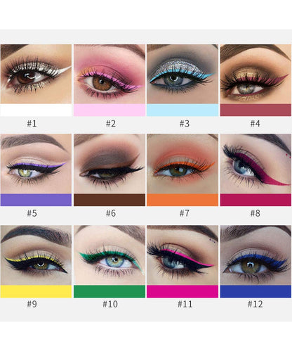 12 Colors Matte Colorful Liquid Eyeliner Set, Color Gel Eyeliner, Great Versatility Liquid Eyeliner, Waterproof High Pigmented Smudgeproof Long Lasting Makeup Eyeliner Pen