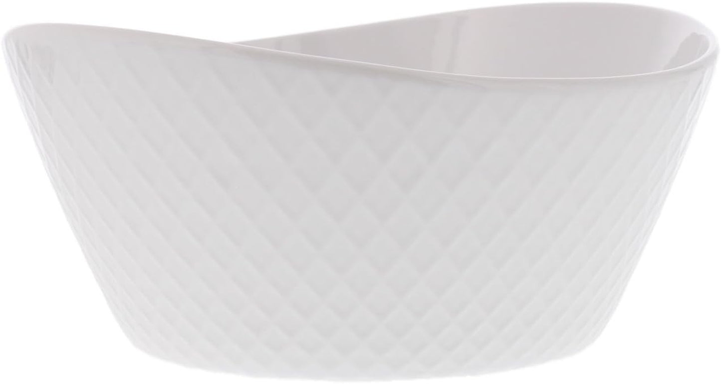 Over and Back 4-Piece ‘What a Dish’ Porcelain Serving Bowls Set W/ Diamond Pattern Design – Microwave, Dishwasher & Oven Safe – Decorative Pieces Great for Appetizers, Sides or Dinner Portions, White