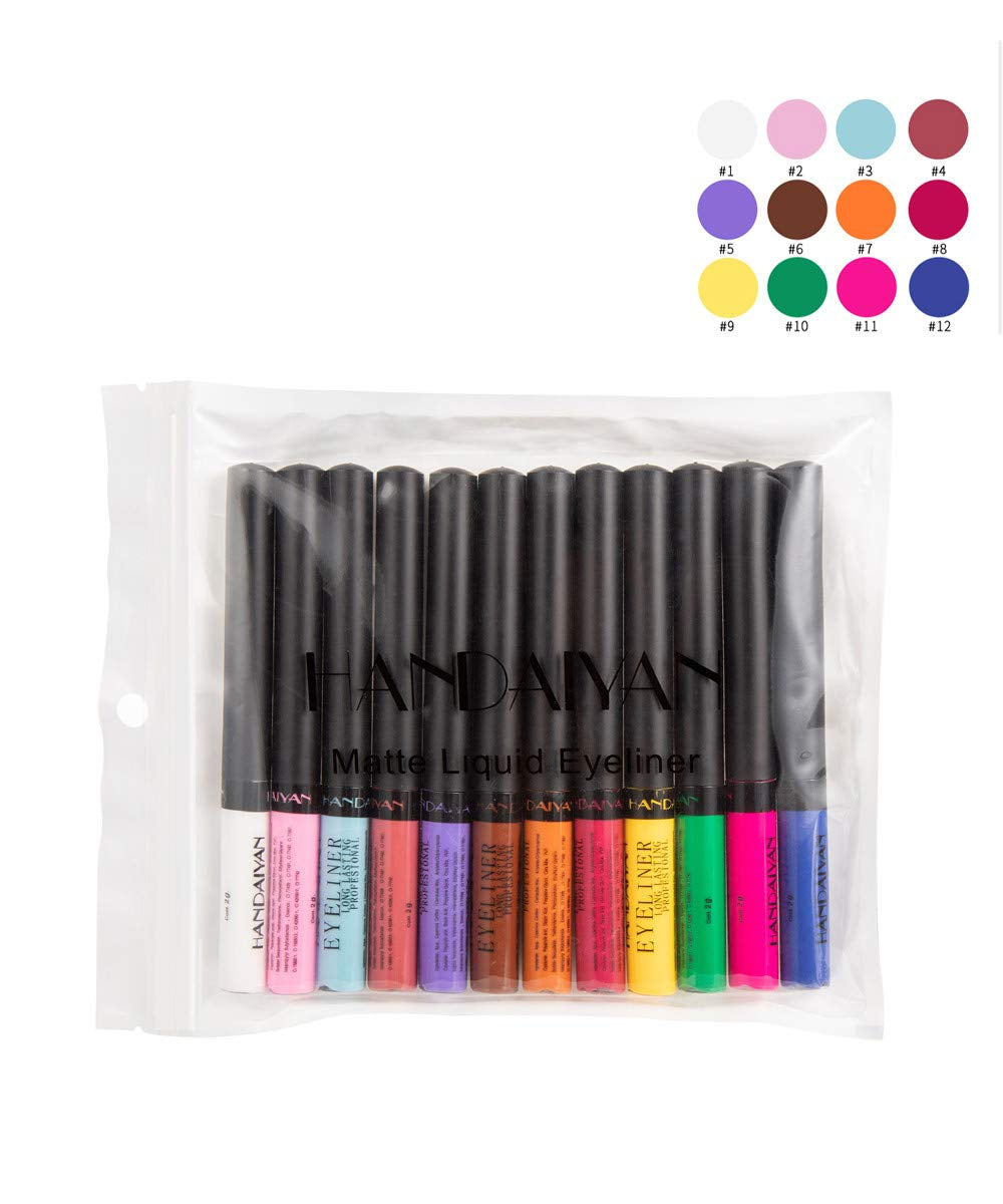 12 Colors Matte Colorful Liquid Eyeliner Set, Color Gel Eyeliner, Great Versatility Liquid Eyeliner, Waterproof High Pigmented Smudgeproof Long Lasting Makeup Eyeliner Pen