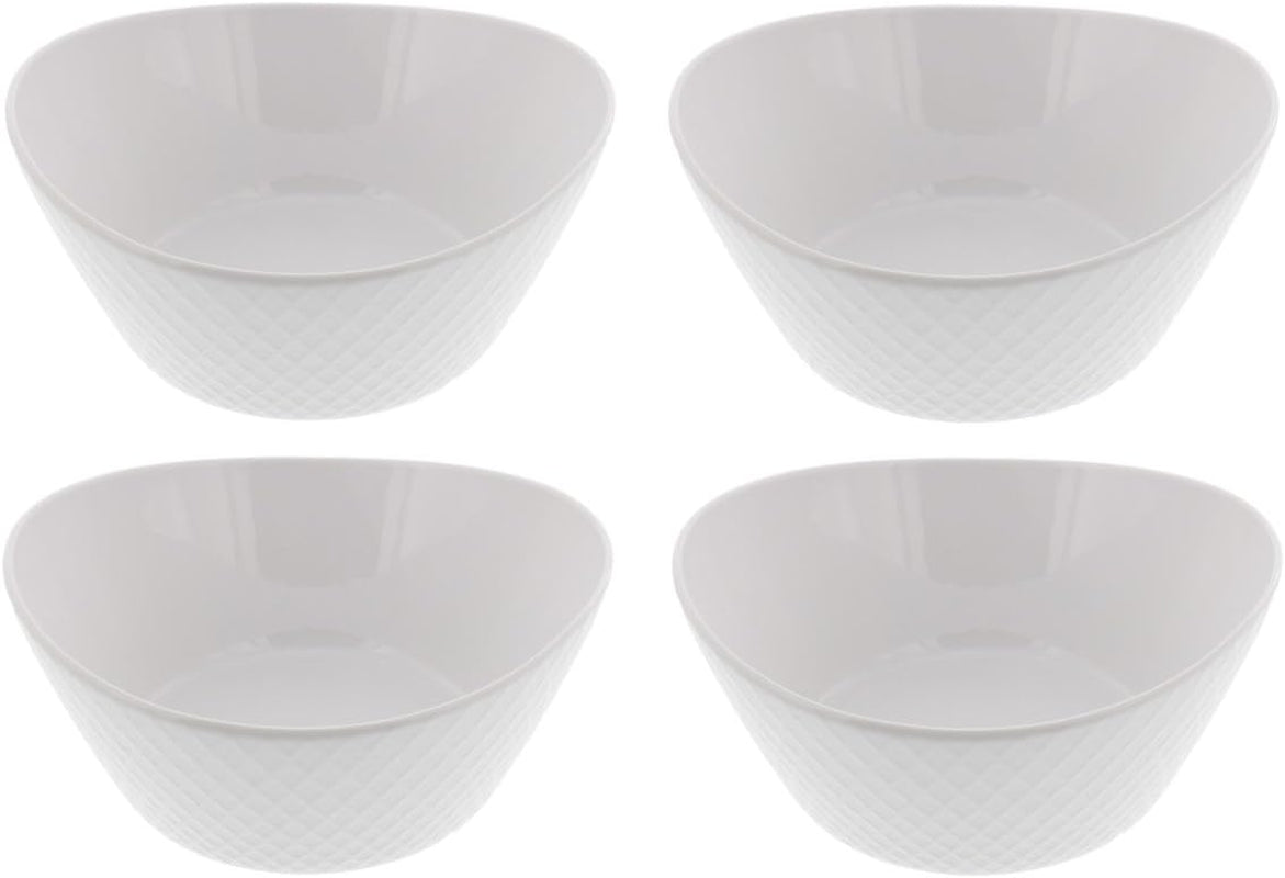 Over and Back 4-Piece ‘What a Dish’ Porcelain Serving Bowls Set W/ Diamond Pattern Design – Microwave, Dishwasher & Oven Safe – Decorative Pieces Great for Appetizers, Sides or Dinner Portions, White