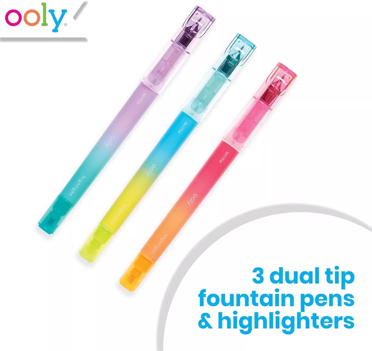 Writer'S Duo Highighter & Fountain Pen Combo - Set of 3-3 Different Colored Fountain Pen Tip-For Note Taking, Calligraphy Drawing, Art Supplies, School Supplies for Kids & Adults [Writer'S Duo]