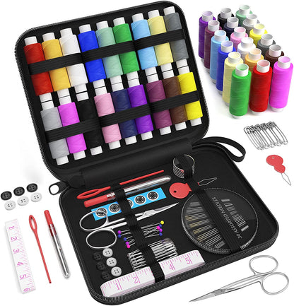 Sewing Kit Gifts for Grandma, Mom, Friend, Adults Beginner Kids Traveler, Portable Sewing Supplies Accessories with Case Contains Thread, , Scissors, Measure Tape, Thimble Etc(Black, M)