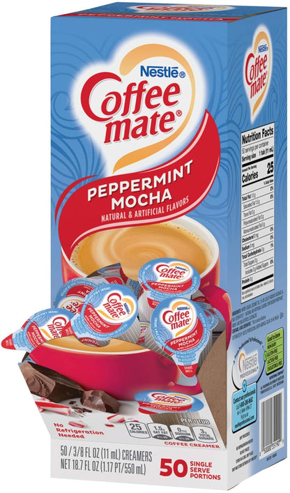 Coffee Mate Peppermint Mocha Creamer, Liquid Singles, 50/Box