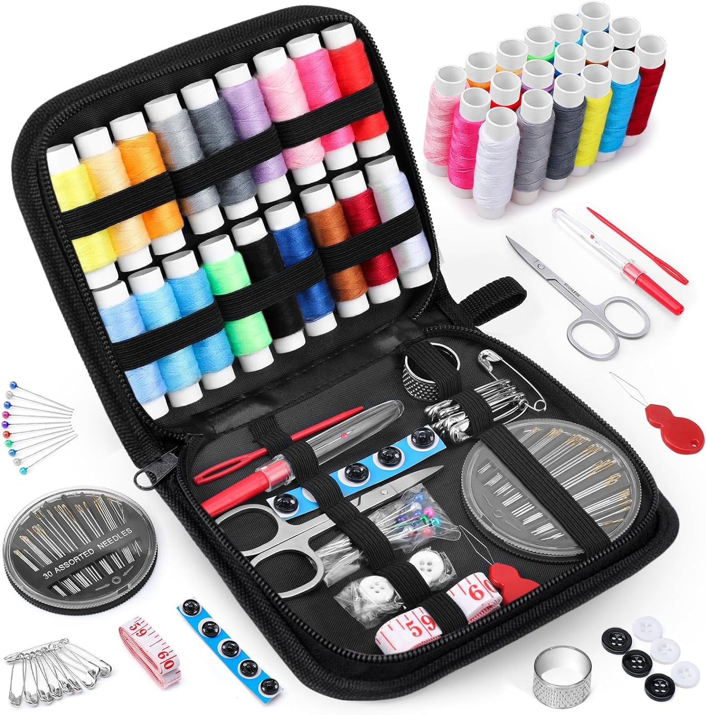 Sewing Kit Gifts for Grandma, Mom, Friend, Adults Beginner Kids Traveler, Portable Sewing Supplies Accessories with Case Contains Thread, , Scissors, Measure Tape, Thimble Etc(Black, M)