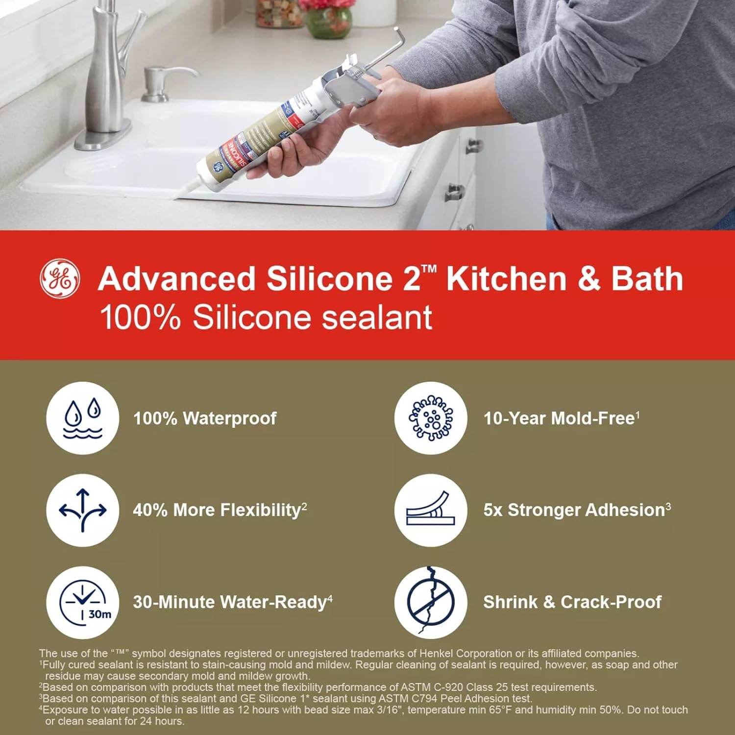 286 Advanced Silicone 2 Kitchen & Bath Sealant, 2.8Oz, Almond