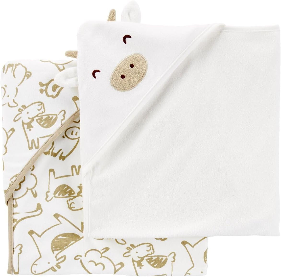 Baby Hooded Towel (2-Pk White/Brown)