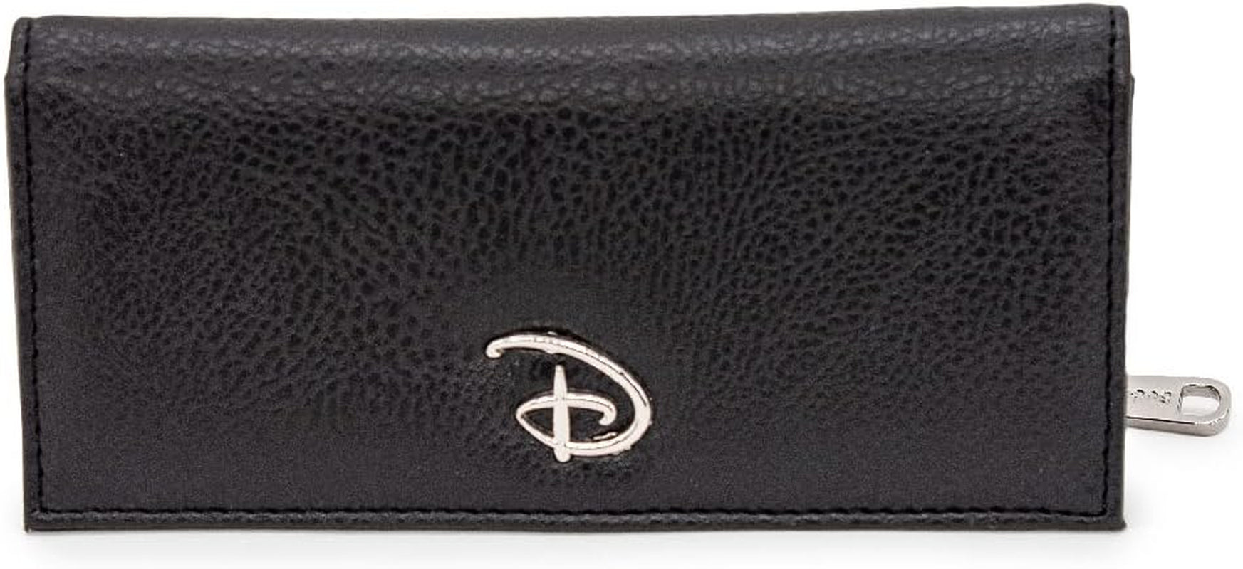 Disney Wallet, Fold Over, Snap Pouch, Disney Signature D Logo Silver, Black Vegan Leather