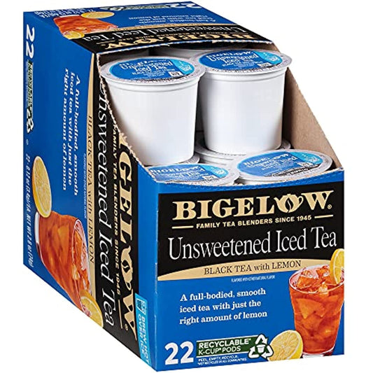 Bigelow Unsweetened Black Tea with Lemon Iced Tea K Cups, 22 Count Box (Pack of 1), Caffeinated 22 K Cup Pods Total