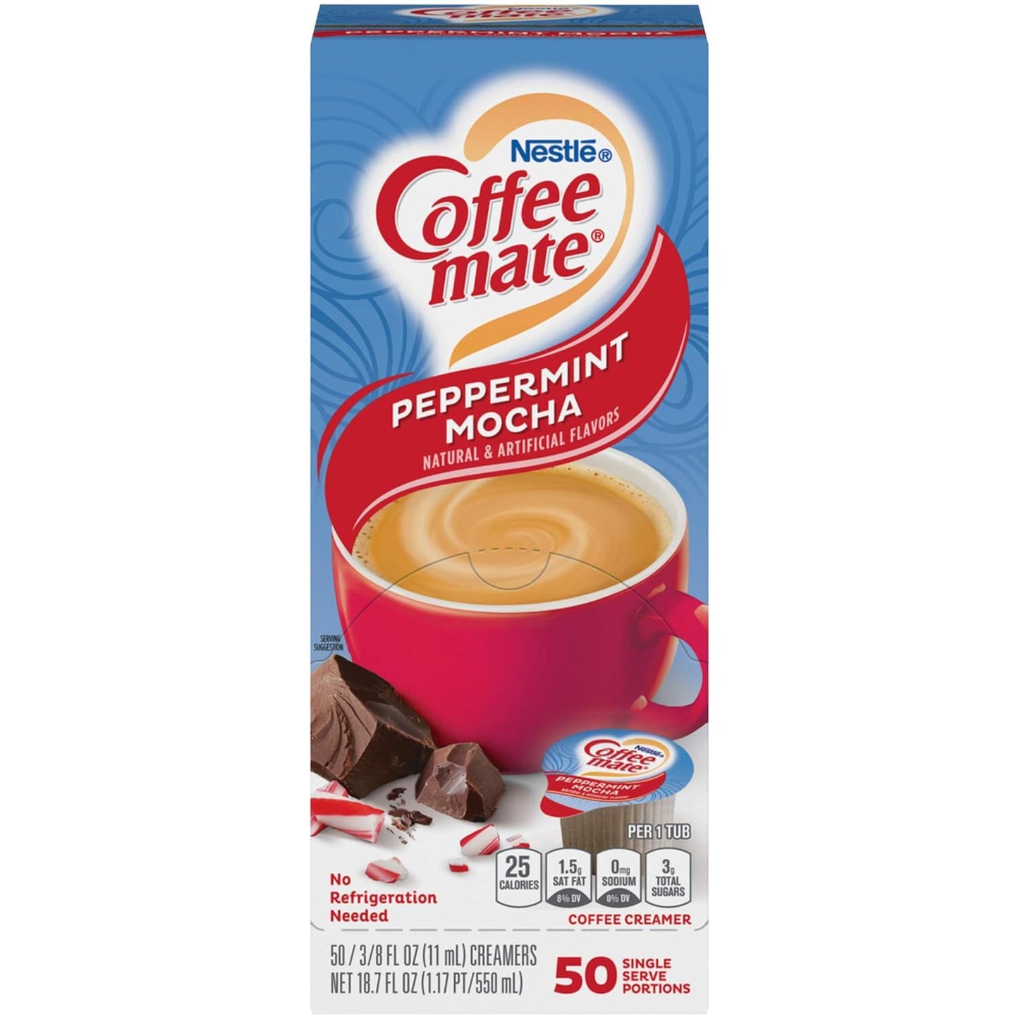 Coffee Mate Peppermint Mocha Creamer, Liquid Singles, 50/Box