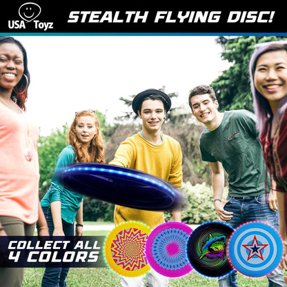 Stealth LED Flying Disc- Light up Disc for Adults and Kids, 49 Leds Glow in the Dark Disk, 2 Arm Bands, Sport Golf Ultimate Outdoor Game Set, Waterproof Glow Hover Disks (Black/Blue)