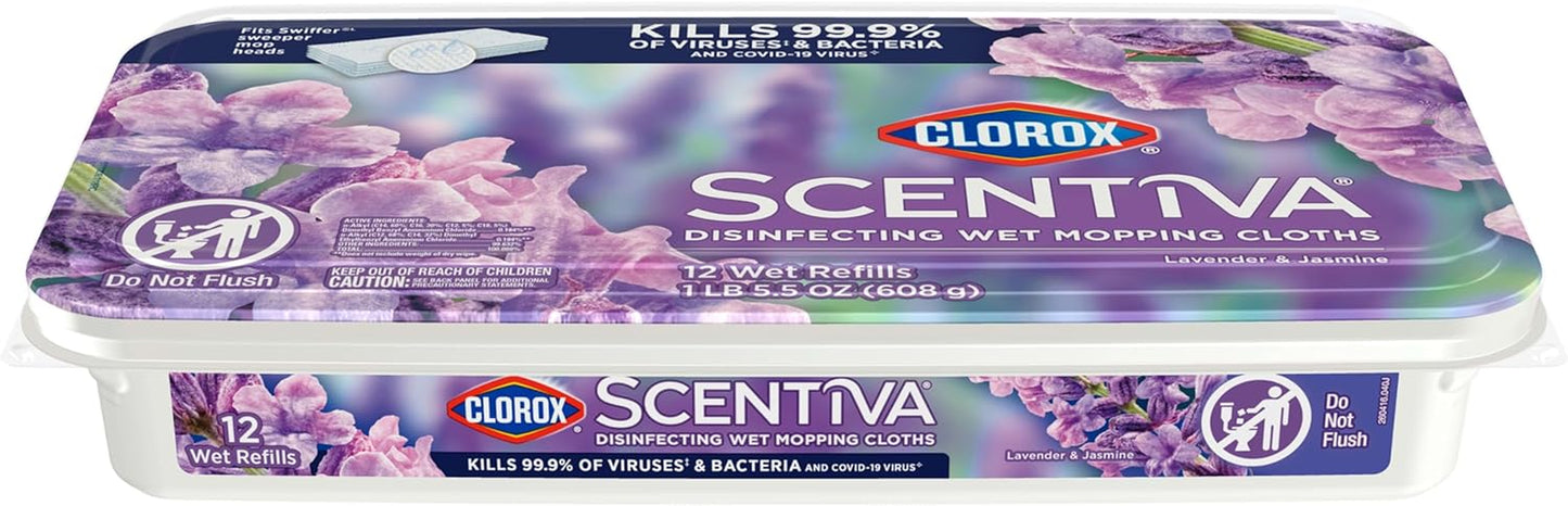 Scentiva Disinfecting Mopping Cloths, Lavender and Jasmine, 12 Wet Refills (Pack May Vary)