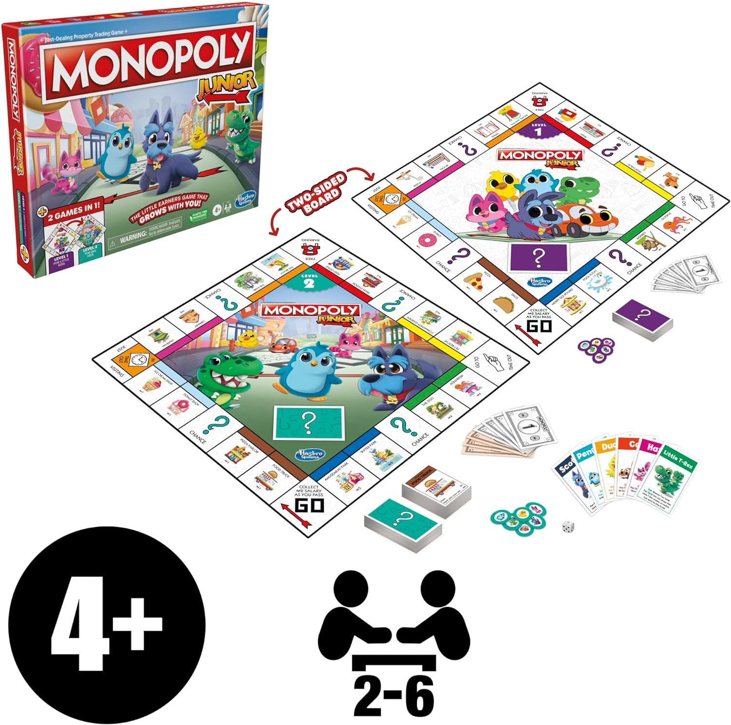 Gaming  Junior Board Game, 2-Sided Gameboard, 2 Games in 1,  Game for Younger Kids Ages 4 and Up, Kids Games for 2 to 6 Players